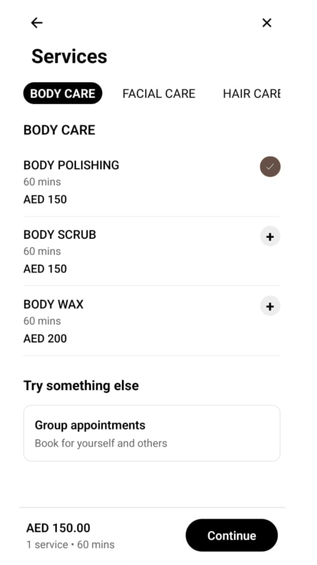 Zalvo online booking screen for salon clients